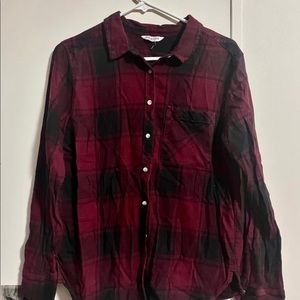 burgundy and black plaid button up flannel